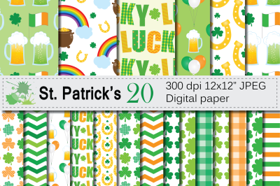 St Patrick`s Day Digital Paper / Irish backgrounds / Shamrock Papers