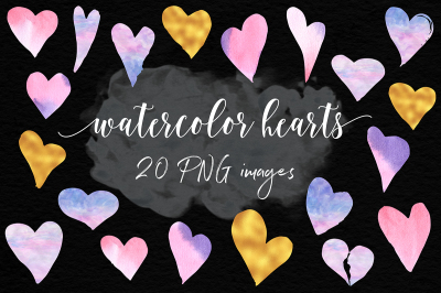 Watercolor And Gold Hearts
