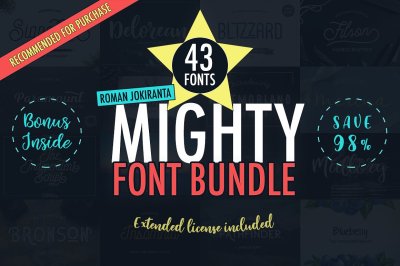 43 MIGHTY FONT BUNDLE • 98% OFF