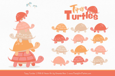 Sweet Stacks Tipsy Turtles Stack Clipart in Antique Peach
