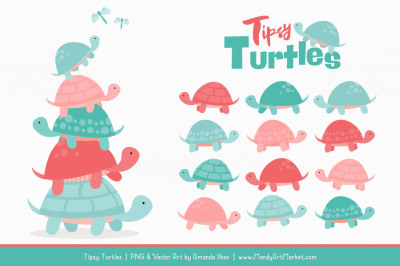 Sweet Stacks Tipsy Turtles Stack Clipart in Aqua & Coral