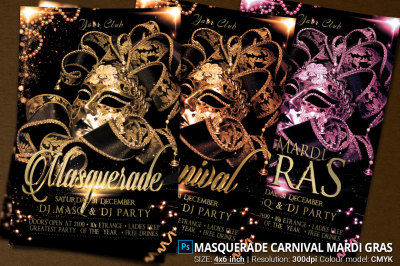 Masquerade Carnival Mardi Gras Party Flyer