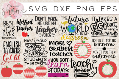 Teachin' Bundle of 17 SVG PNG EPS DXF Cutting Files