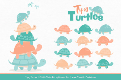 Sweet Stacks Tipsy Turtles Stack Clipart in Aqua & Peach