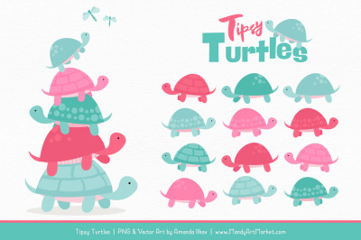 Sweet Stacks Tipsy Turtles Stack Clipart in Aqua & Pink