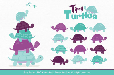 Sweet Stacks Tipsy Turtles Stack Clipart in Aqua & Plum