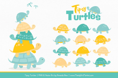 Sweet Stacks Tipsy Turtles Stack Clipart in Aqua & Yellow