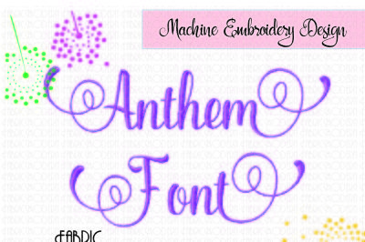 Anthem font, Embroidery alphabet, includes alternatives, script swash 