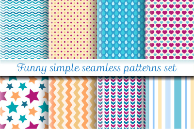 Funny simple seamless patterns set