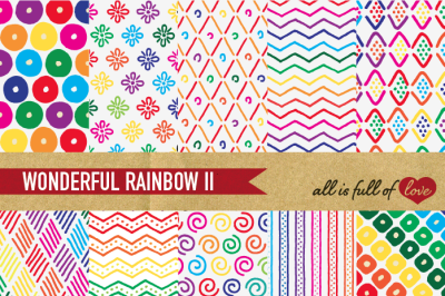 Rainbow Background Patterns Hand draw Digital Paper Pack