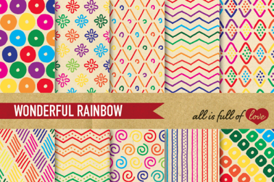 Download Download Hand draw Vintage Digital Paper Pack Rainbow Free ...