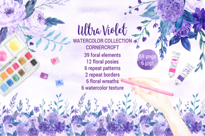 Watercolor Ultra Violet Peony and Rose Collection