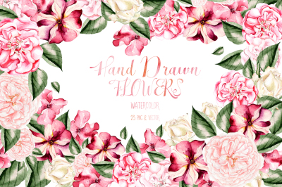 Hand Drawn Watercolor Flowers 23 Png&Vector