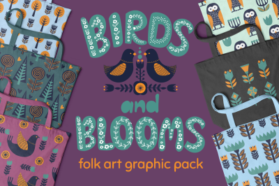 Birds and Blooms - folk art set