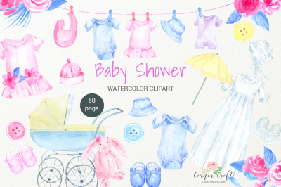 Watercolor Clipart Baby Shower