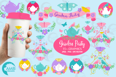 Garden Party, teapot clipart, graphics, illustrations AMB-1241