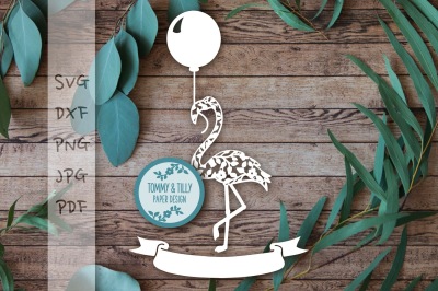 Vintage Flower Flamingo with Balloon SVG DXF PNG PDF JPG