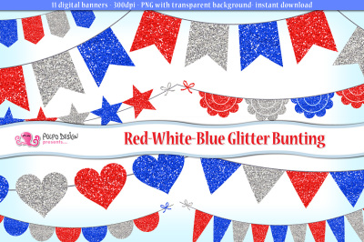 Red White and Blue Glitter Bunting