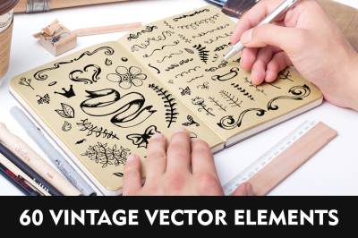 60 hand drawn vector elements