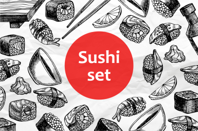Sushi Set. Hand Drawn Illustrations