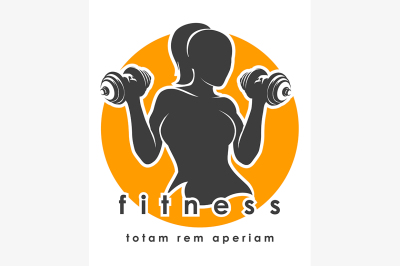 Fitness Emblem with Athletic Woman