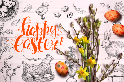 Hand drawn Easter set elements