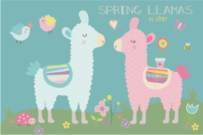 Spring llamas clipart