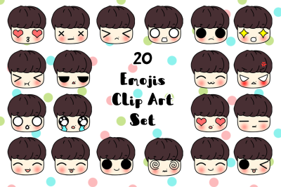 20 Emoji Clip Art Set