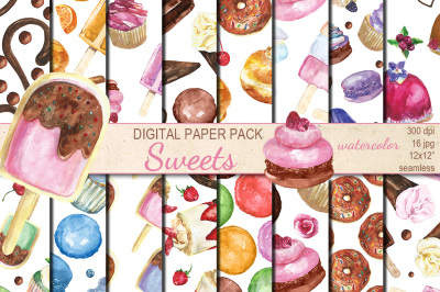 Watercolor Sweets seamless digital patterns