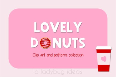 Lovely donuts. Clip art and patterns collection. Coffee and donuts cli