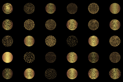 Hand drawn gold texture circles clipart set, Round doodle shapes