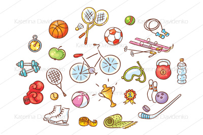 Set of colorful cartoon sport Things