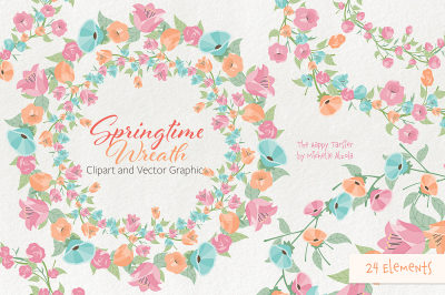 Springtime 01 Wreath Flower Clipart and Vectors