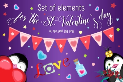 Set of elements for the st. Valentine`s day