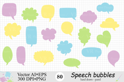 Speech Bubbles Clipart / Chat Bubbles / Pastel Text Bubbles - Vector