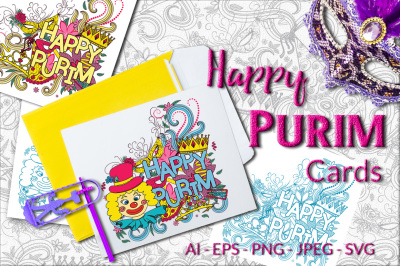 Happy Purim - Vector Cards