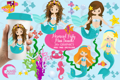 Mermaid Mini bundle clipart, graphics, illustrations AMB-205