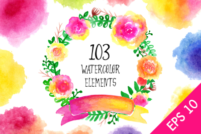 Watercolor Floral Elements Bundle