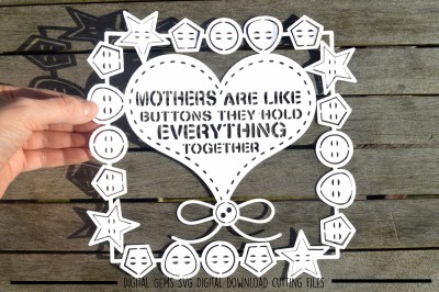 Mothers are like buttons paper cut SVG / DXF / EPS Files