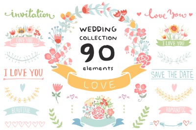 Wedding Floral elements Romantic set