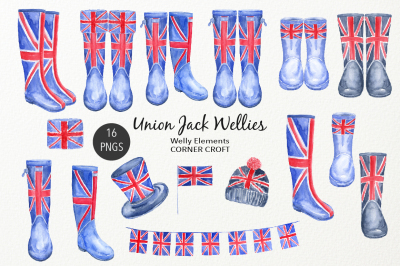 Watercolor Union Jack Welly Illustration 