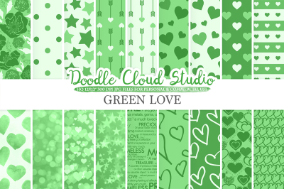 Dark Green Romantic digital paper, Valentine's day patterns