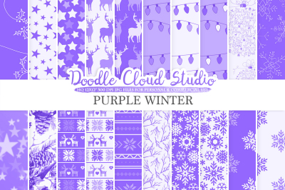 Purple Winter digital paper, Christmas Holiday patterns