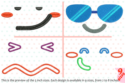 Cute Emoji Embroidery Design emoticons smile Kawaii Expression 182b