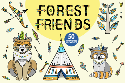 Forest Friends. Tribal Clip Art.