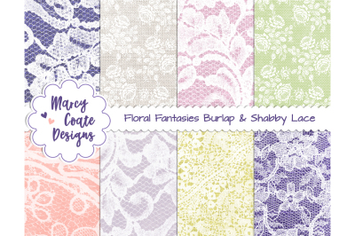 Floral Fantasies Burlap &amp; Shabby Lace backgrounds (set of 8)