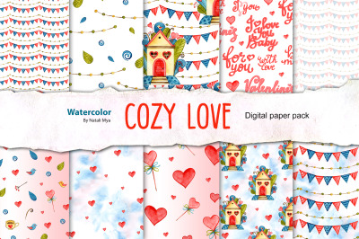 Watercolor Love seamless patterns