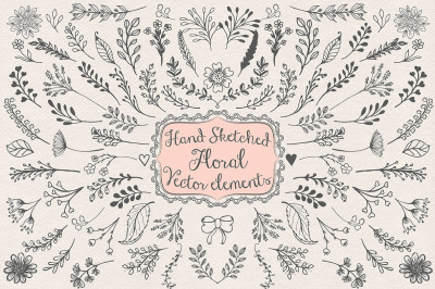 Vector hand sketched floral cliparts