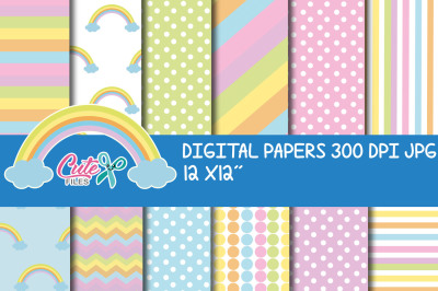Rainbow digital papers, Rainbow scrapbook papers, Rainbow background, 