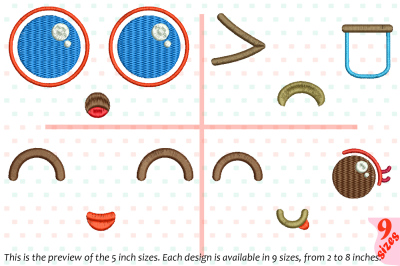 Cute Emoji Embroidery Design emoticons outline Kawaii Expression 181b